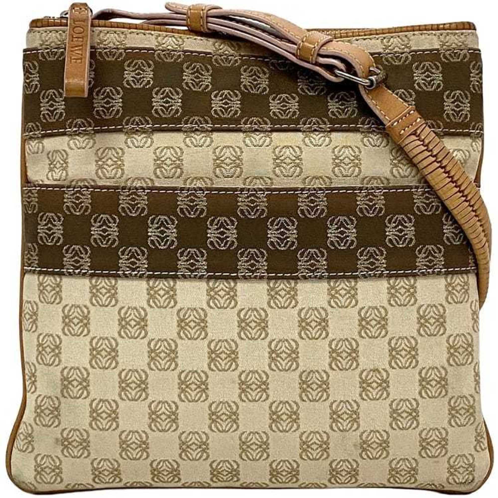Loewe Shoulder Bag Ec-22213 Beige Orange Anagram Crossbody Canvas Leather 290...